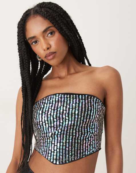 Collective The Label Strapless corset top in black white sequin - view 1