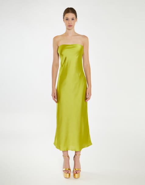 Collective The Label Strapless midi dress in citrus green - view 1