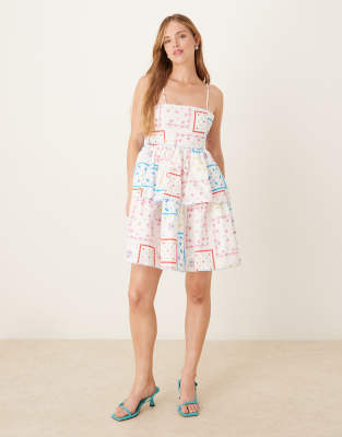asos Collective The Label Strapless rara mini dress in patchwork picnic floral