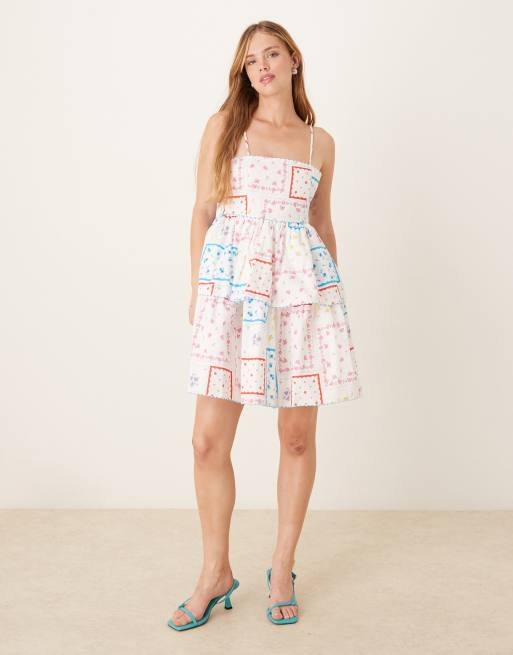 Collective The Label Strapless rara mini dress in patchwork picnic floral