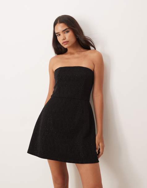 Collective The Label Strapless skater mini dress in black glitter - view 1