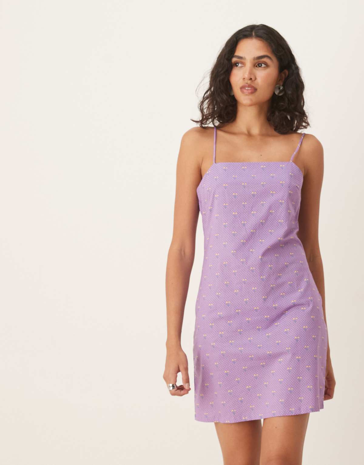 Collective The Label Strappy mini dress in lilac polka dot cherry
