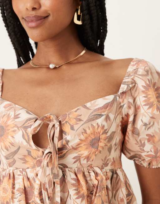 Collective The Label Sweetheart neckline peplum top in multi sunflower, 2 of 4
