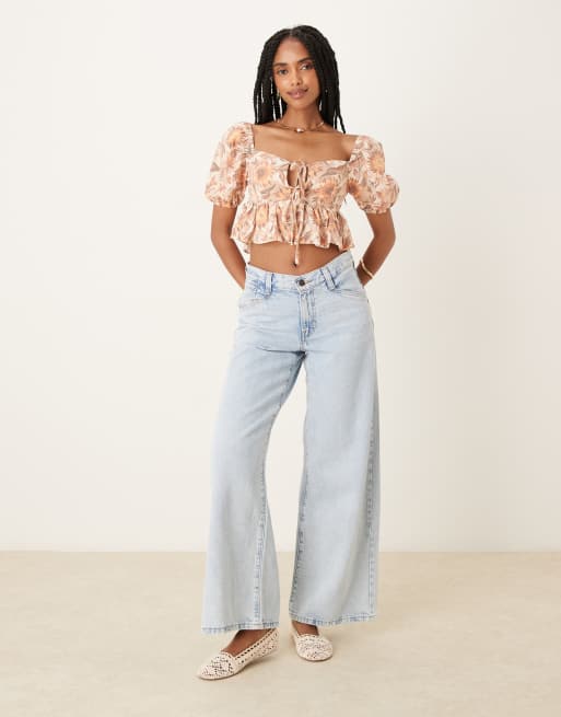 Collective The Label Sweetheart neckline peplum top in multi sunflower, 3 of 4