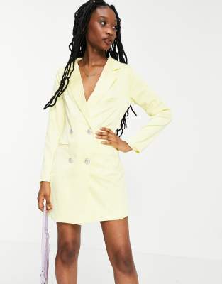 Collective the Label tailored blazer mini dress with crystal buttons in lemon-Yellow