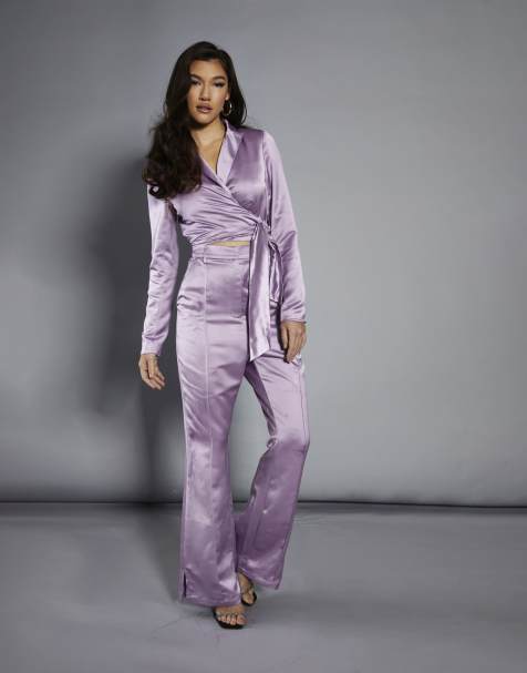 Collective The Label Tailored split flared trousers in lavender satin
