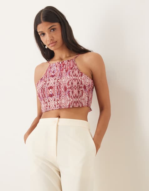 Collective The Label Tie back cropped cami top in raspberry snakeskin - view 1