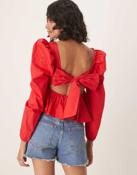 Collective The Label Tie back peplum top in red - view 1