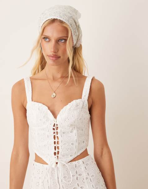 Collective The Label Tie front tops in white broderie - view 1