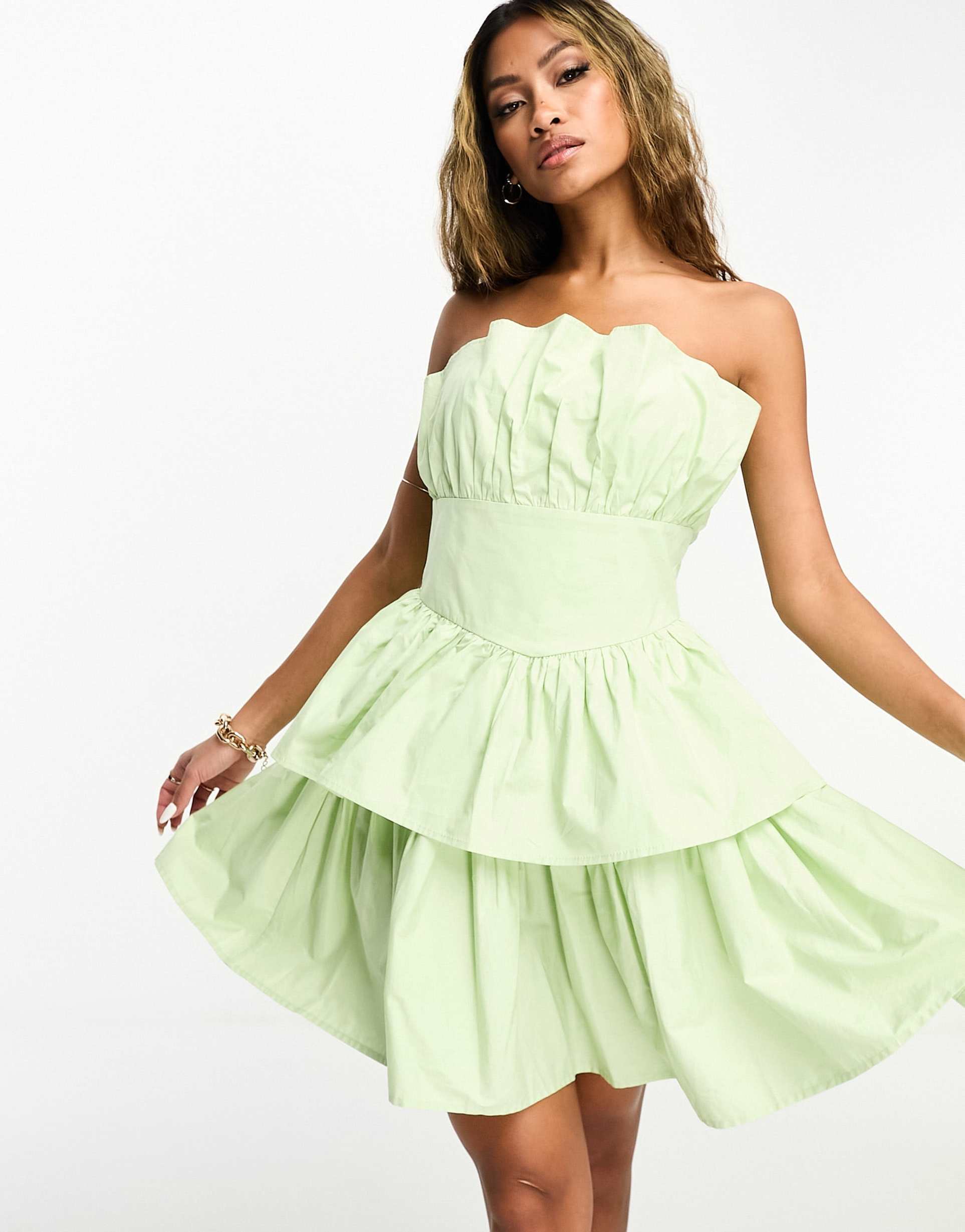 collective the label tiered mini dress in apple green