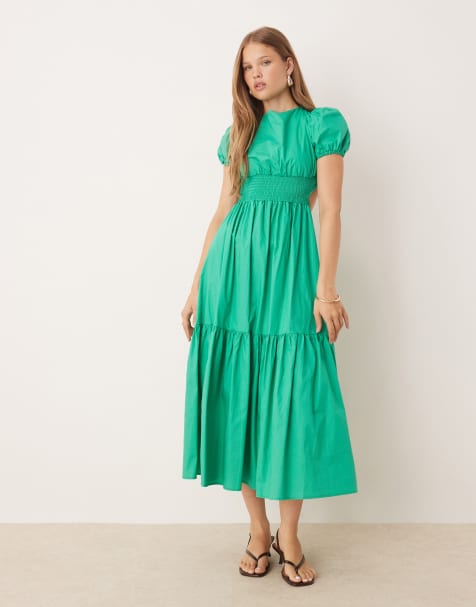 Collective The Label Tiered open back midi dress in holly green - view 1