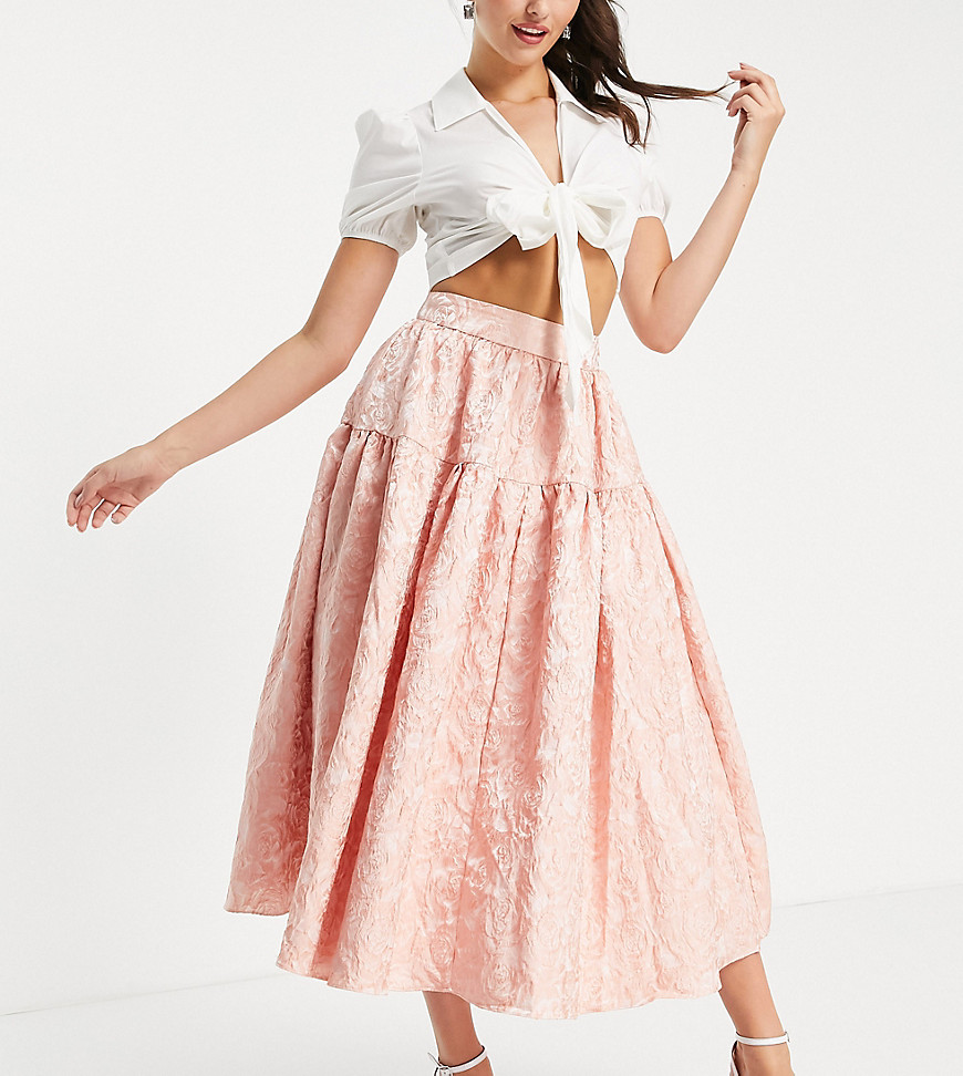 Collective the Label tiered prom midi skirt set in textured rose pink