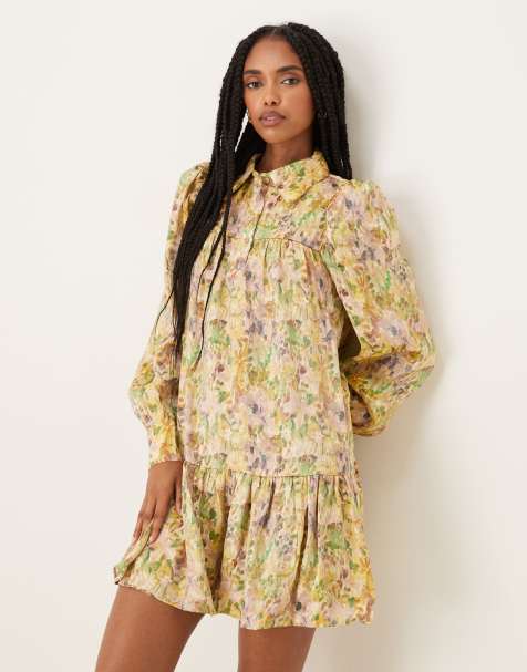Collective The Label Tiered puff sleeve mini dress in smudgy floral - view 1