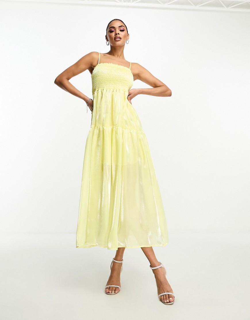 Collective the Label tiered smock midaxi dress in lemon-Yellow