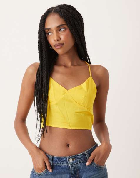 Collective The Label V-neck cropped cami top in yellow - view 1