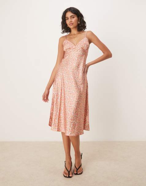 Collective The Label V-neck midi tea dress in multi coral ditsy - view 1