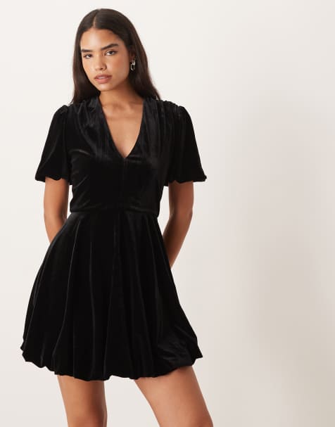 Collective The Label V-neck mini dress in black velvet - view 1