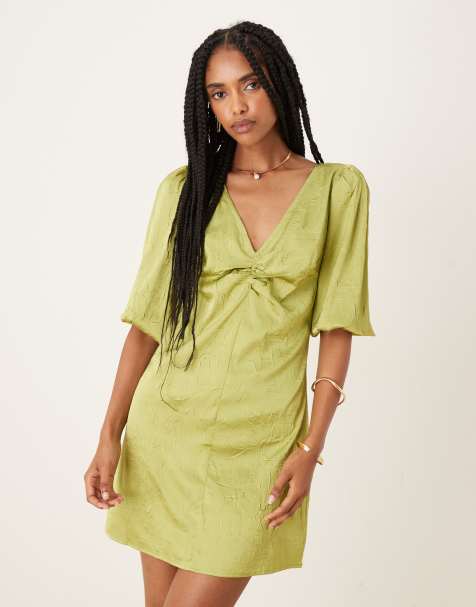 Collective The Label V neck mini dress in light olive
