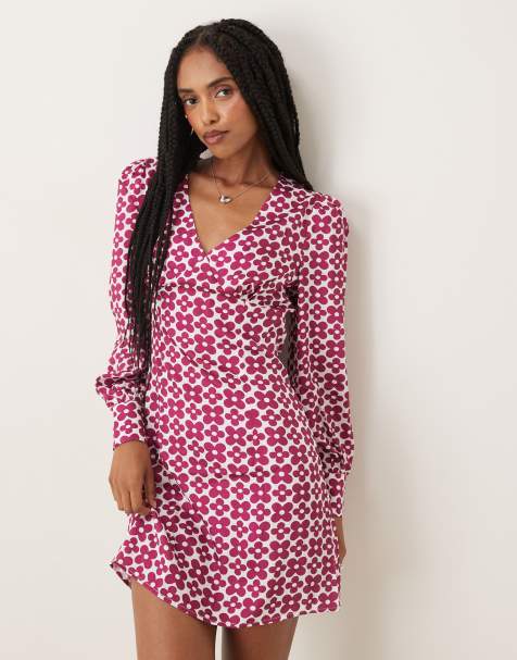 Collective The Label V-neck mini dress in magenta flower - view 1