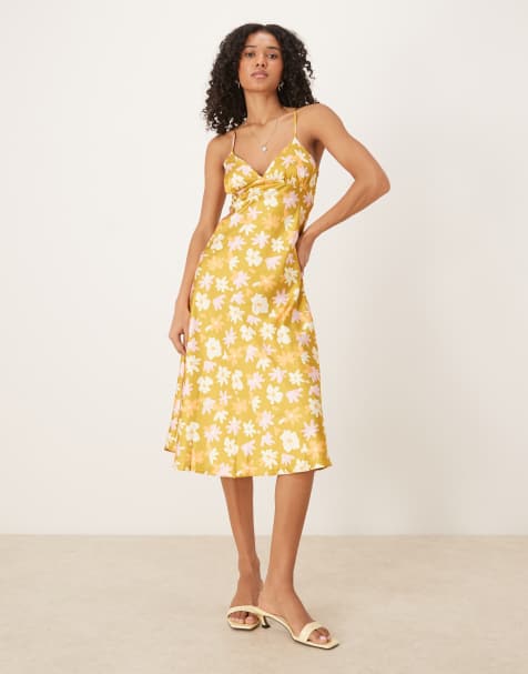 Collective The Label V neck sleeveless midi dress in olive multi flower - view 1