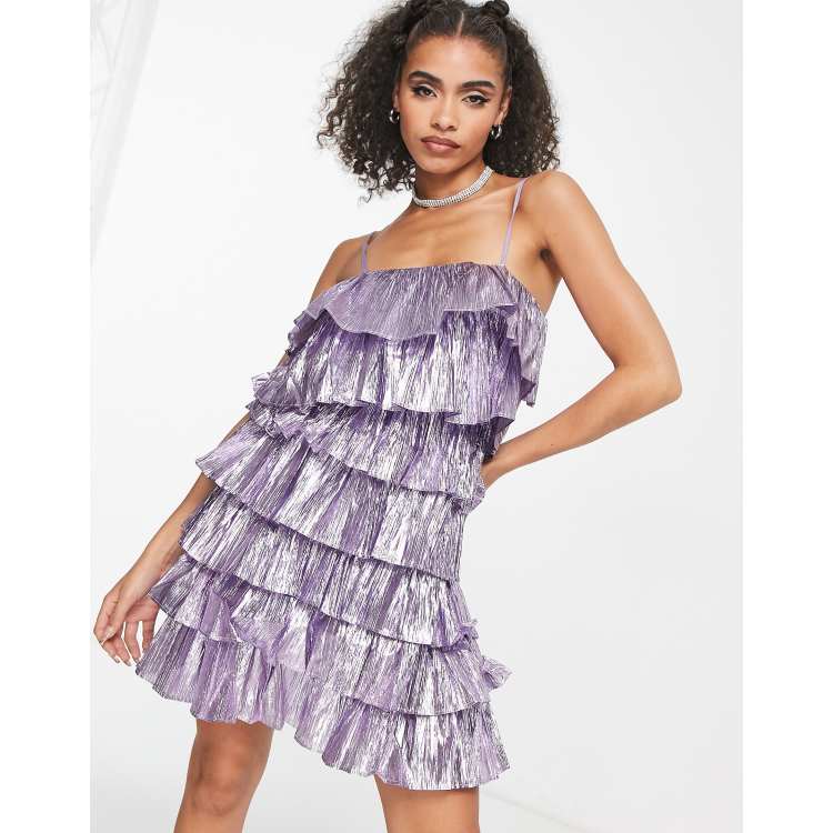 Vestito corto metallizzato a strati color peltro Asos Donna Abbigliamento Vestiti Vestiti eleganti 
