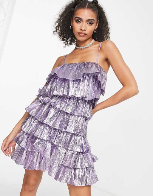 Collective The Label - Vestito corto metallizzato a strati color peltro