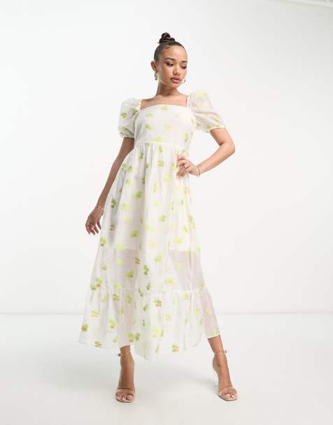 Collective The Label - Vestito da giorno avorio a fiori in organza con maniche a sbuffo - view 1