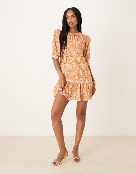 Collective The Label Volume mini dress with puff sleeves in vintage floral - view 1