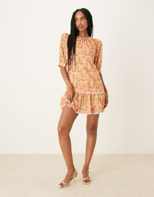 Collective The Label Volume mini dress with puff sleeves in vintage floral