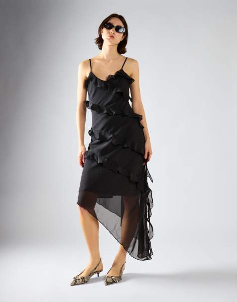 Collective The Label Waterfall ruffle maxi-dress in black - view 1