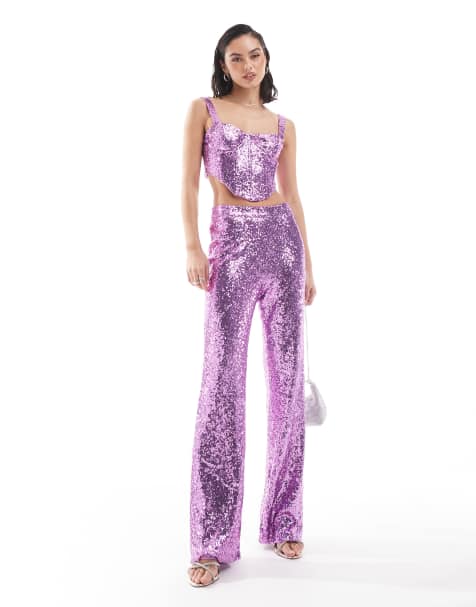 Collective The Label Wide leg trousers in orchid pink sequin - view 1