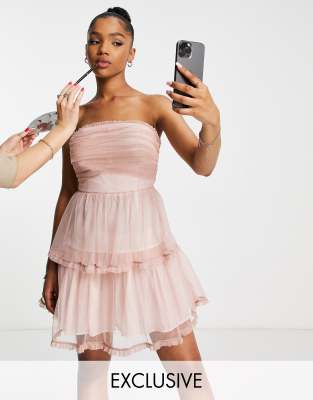 Collective The Label Collective the Label wrapped bodice tulle mini dress in glitter rose-Green