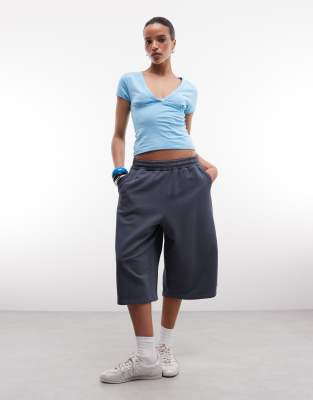 Collusion Collision Deep V-neck T-shirt In Blue