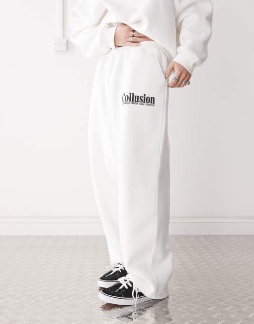 COLLLUSION Wide leg joggers in ecru with print co-ord