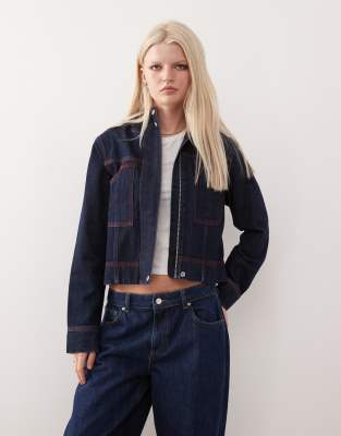 COLLUSION - 00s - Jeansjacke in Rinse-Waschung mit Kapuze-Marineblau