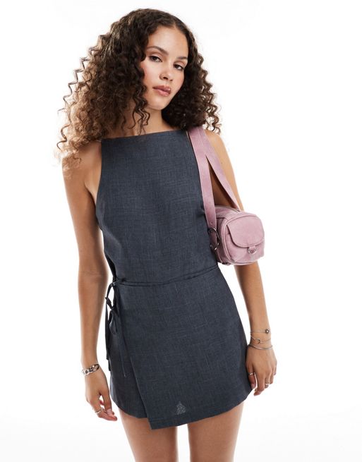 COLLUSION 00s skort wrap playsuit in grey