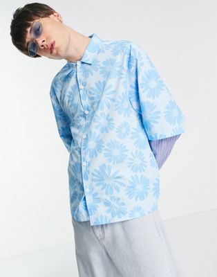 COLLUSION 2 in 1 floral summer shirt in blue - ASOS Price Checker