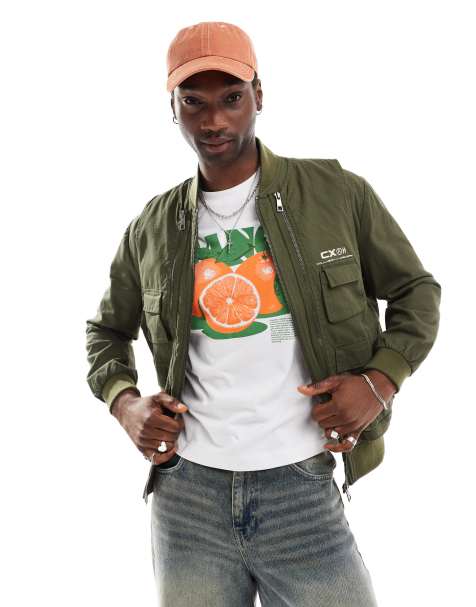 COLLUSION 2 in 1 washed ripstop bomber jacket with removable vest in khaki - view 1