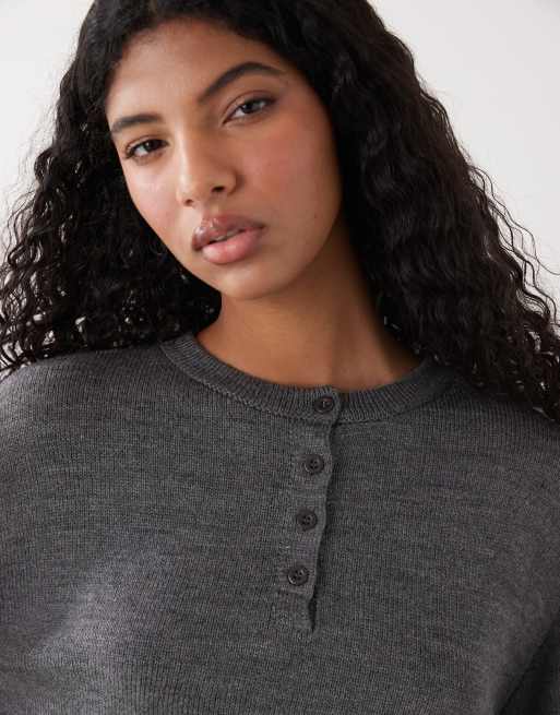 COLLUSION - 2- Maglione oversize 2 in 1 lavorato a maglia serafino grigio con maniche a righe, 4 di 4