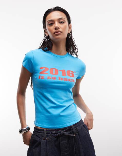 COLLUSION 2016 slogan baby tee in blue - view 1