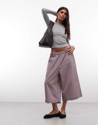 Collusion 3/4 Nylon Check Jort In Pink
