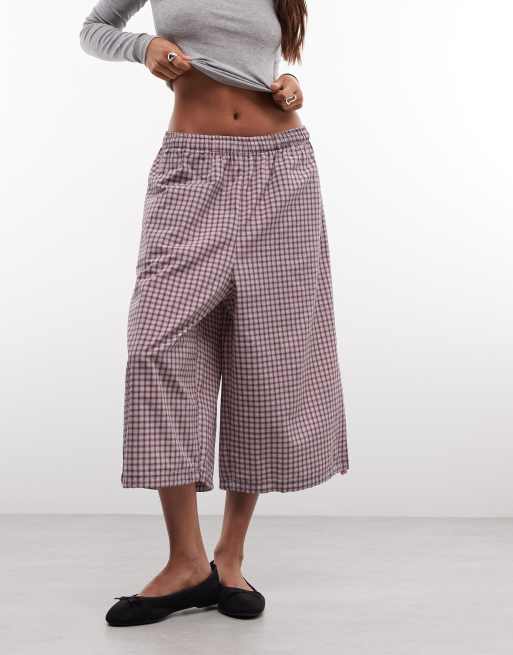 COLLUSION 3/4 nylon geruite jort in roze, 2 van 5
