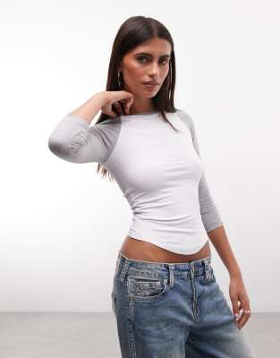 Collusion 3/4 Sleeve Fitted Raglan In White