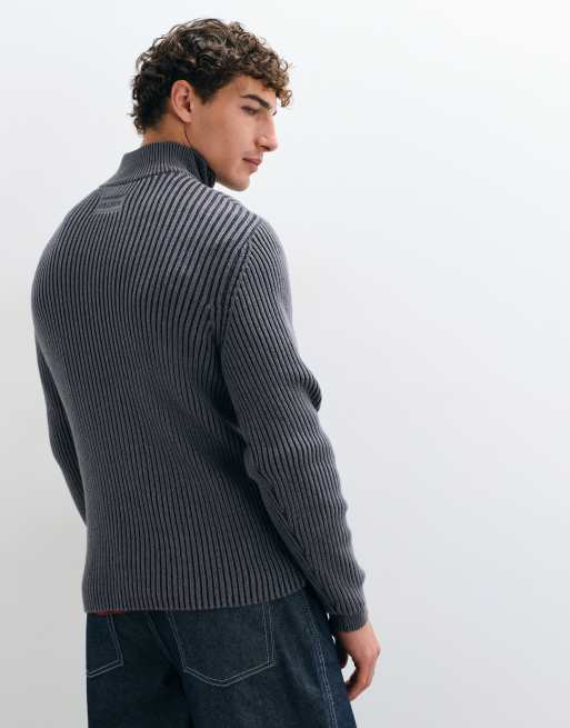 COLLUSION 3/4 zip funnel neck jumper in grey, 5 of 5