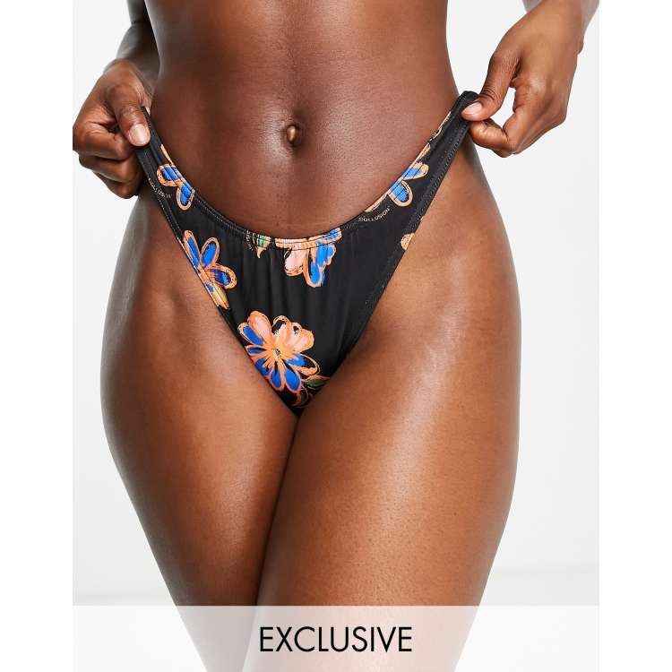 COLLUSION 80s high rise bikini bottoms in black floral print ASOS