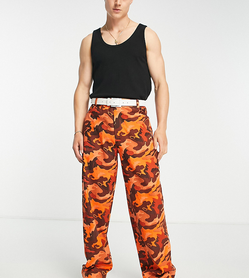 COLLUSION 90s baggy camo print pants in orange