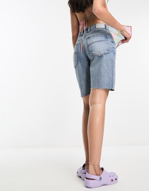 Seriously Stretchy High-Waisted Denim Midi Shorts