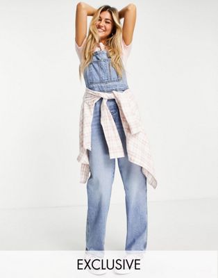 COLLUSION 90s baggy denim dungarees in light blue