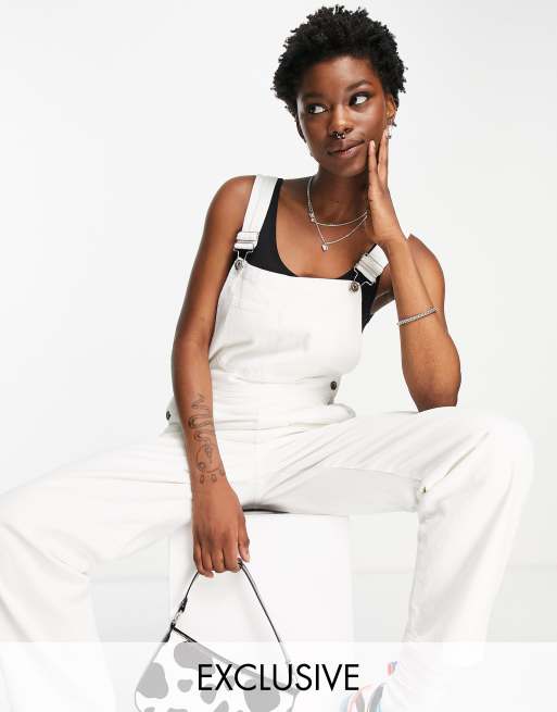 COLLUSION 90s baggy denim overalls in white