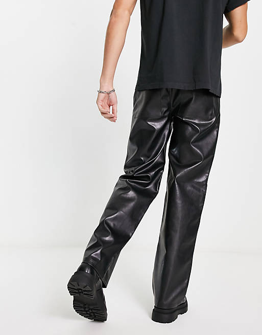 COLLUSION 90s baggy faux leather pants in black